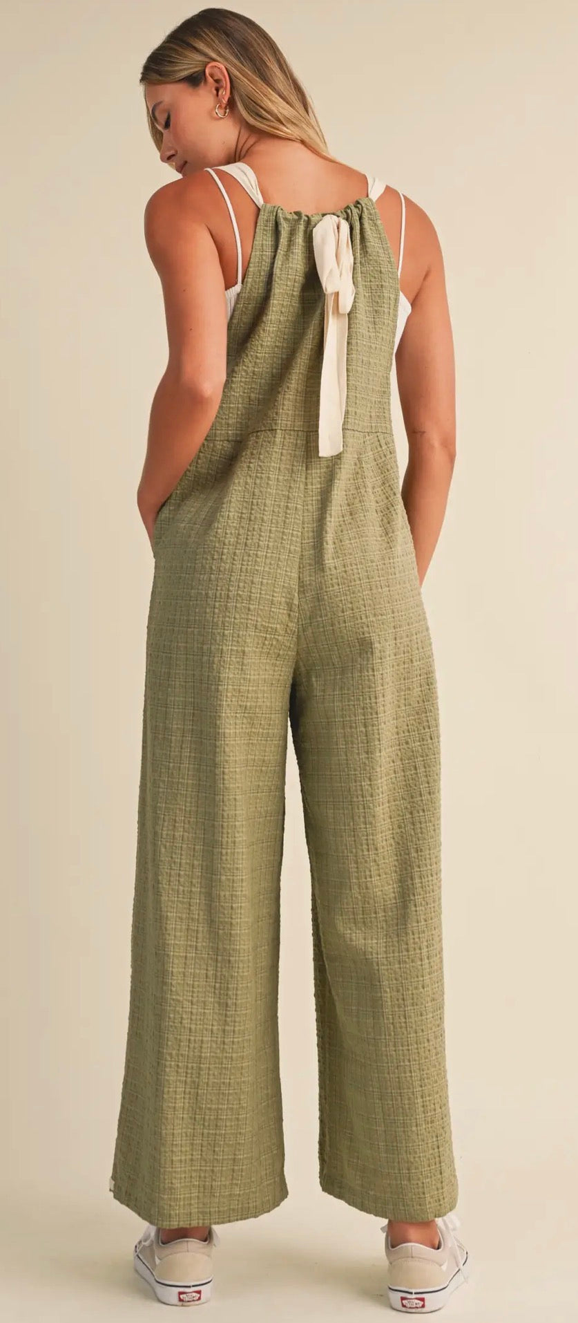 Olive Grove Textured Wide-Leg Jumpsuit