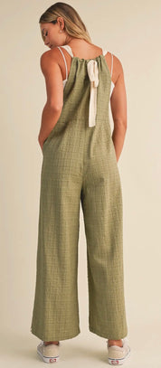 Olive Grove Textured Wide-Leg Jumpsuit