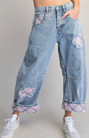 Patchwork barrel jeans