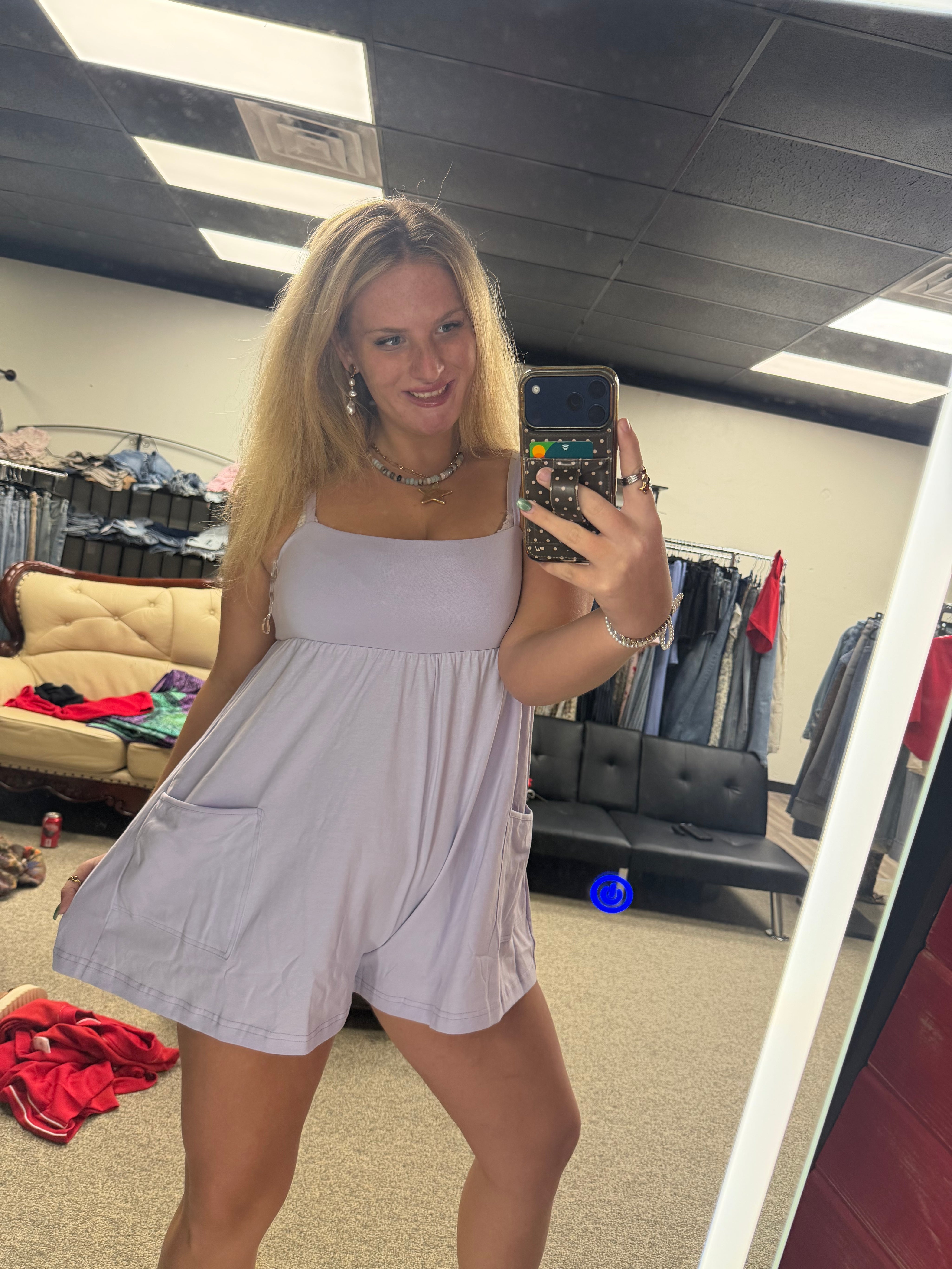 Lavender Breeze Babydoll Romper Dress with Pockets