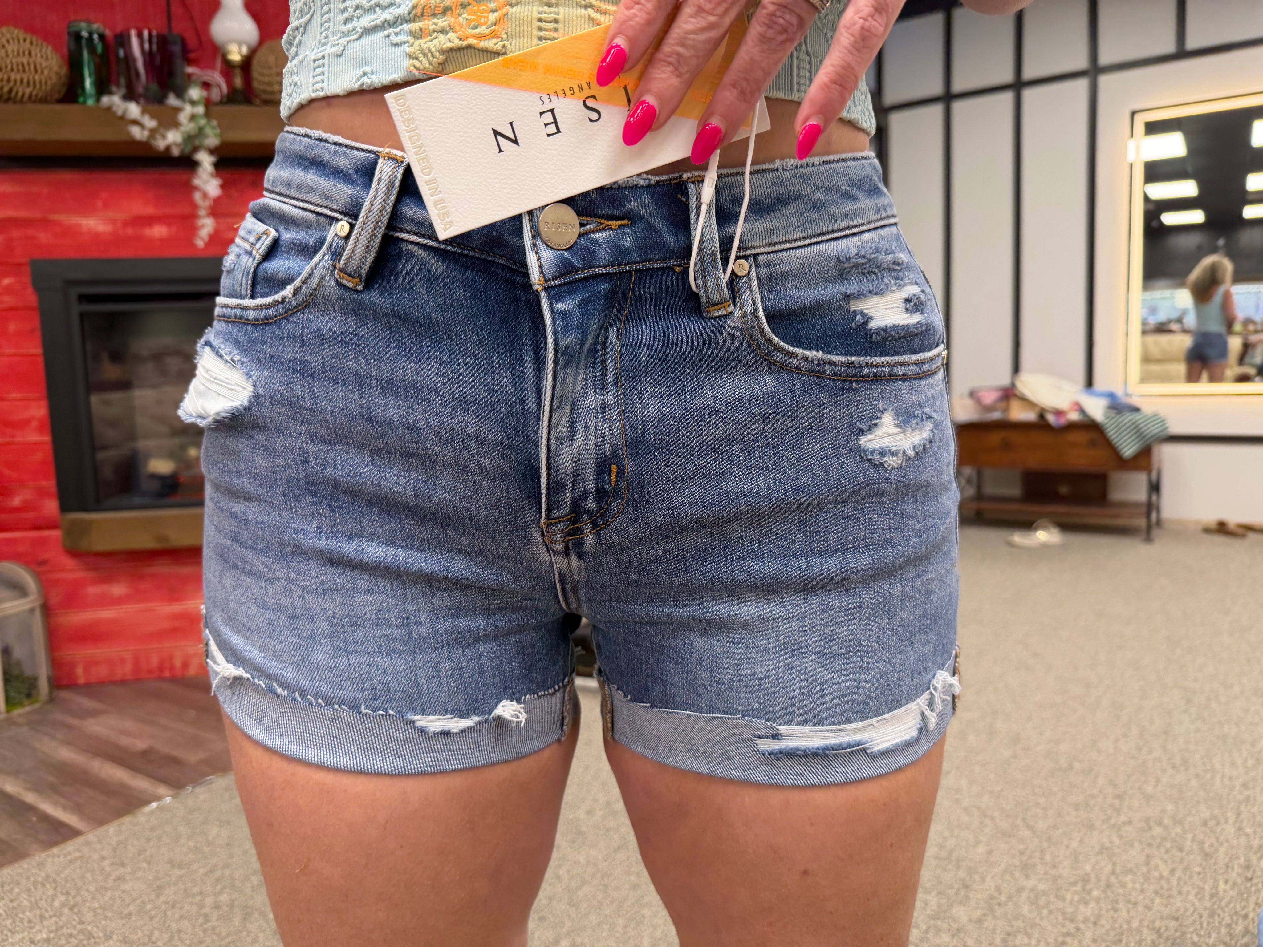 Sally risen medium wash shorts