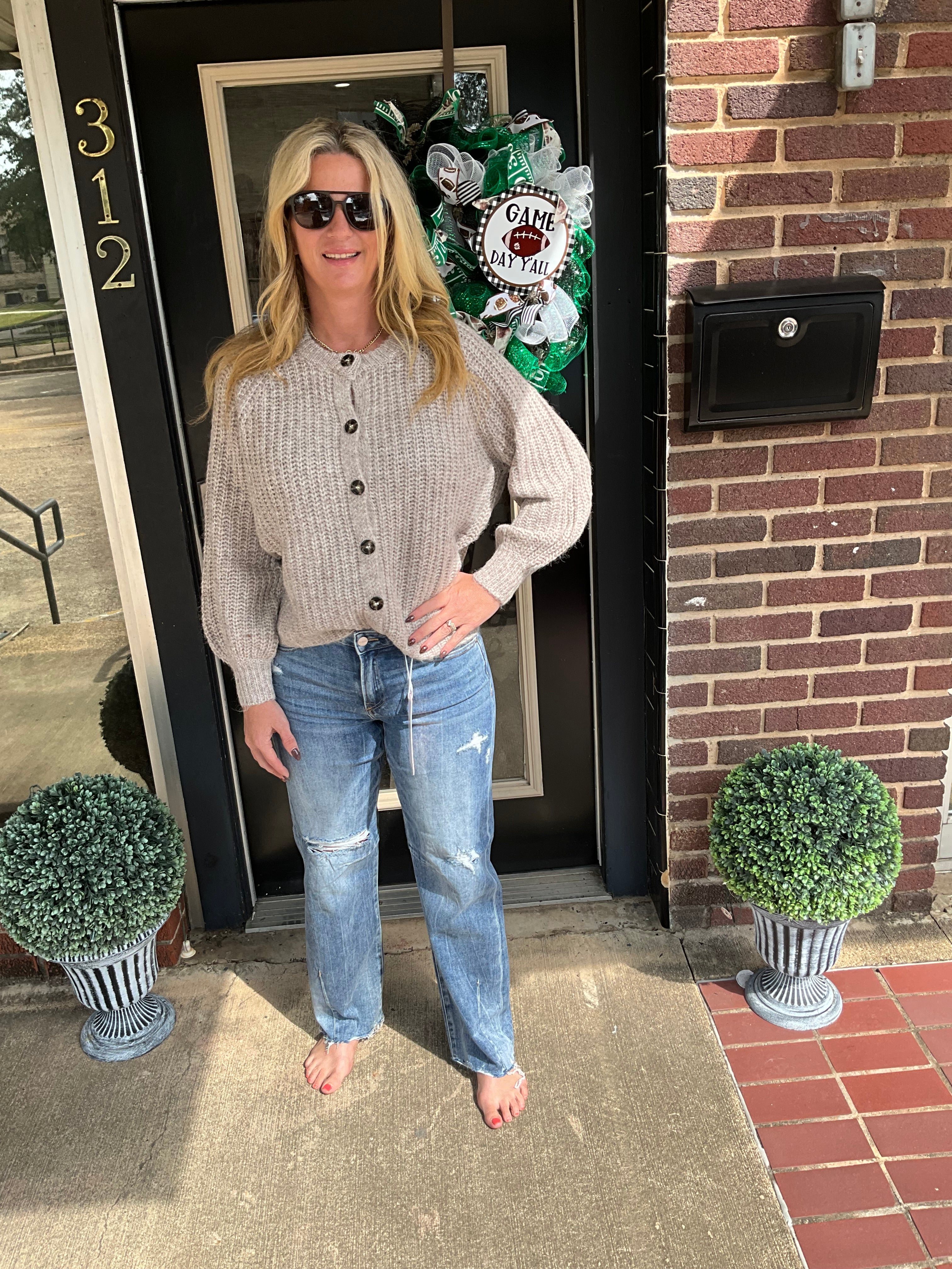 Grey button up sweater