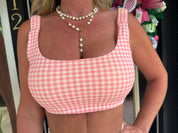 Raspberry gingham sports bra