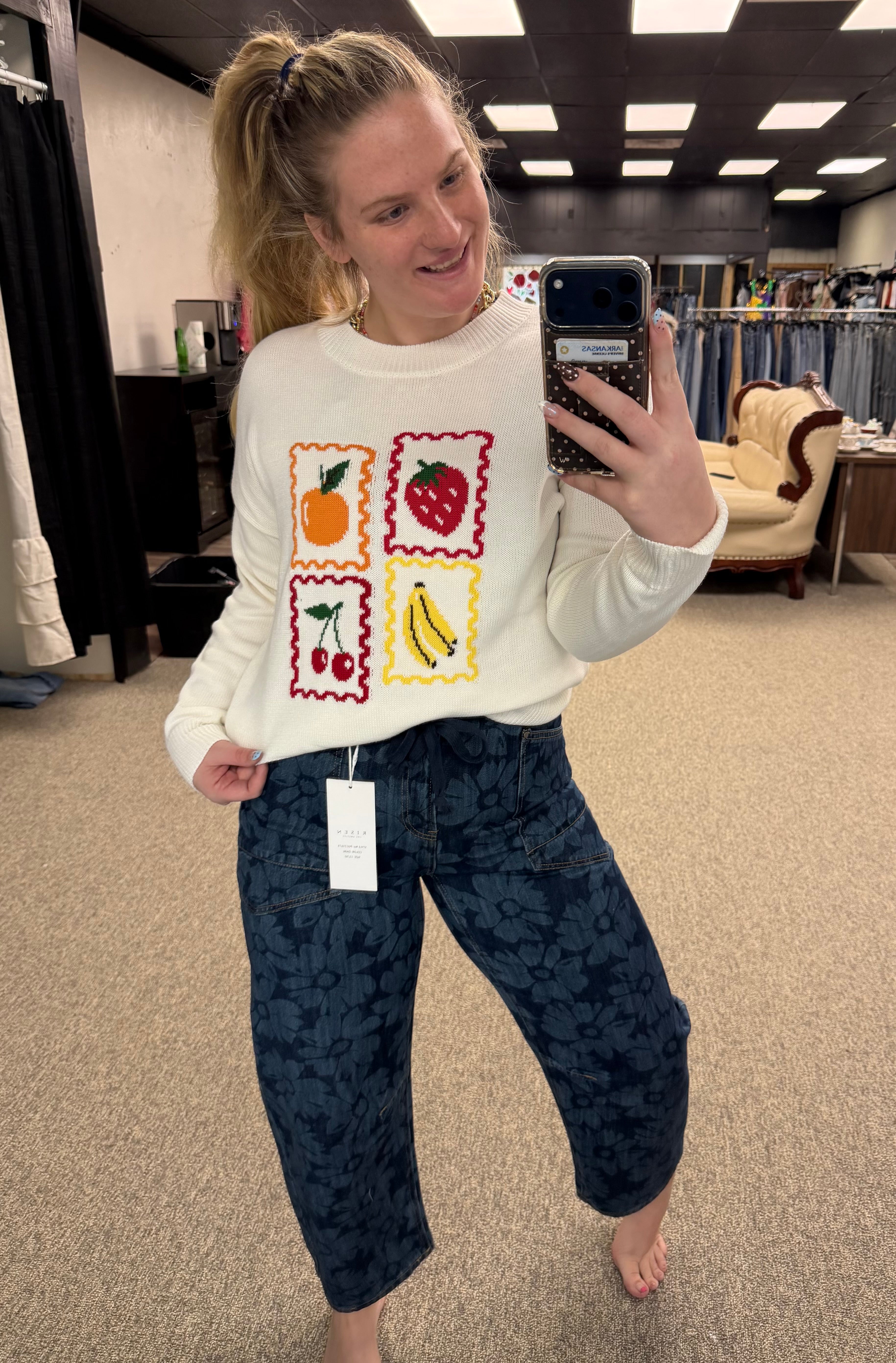 Floral risen baby barrel jeans