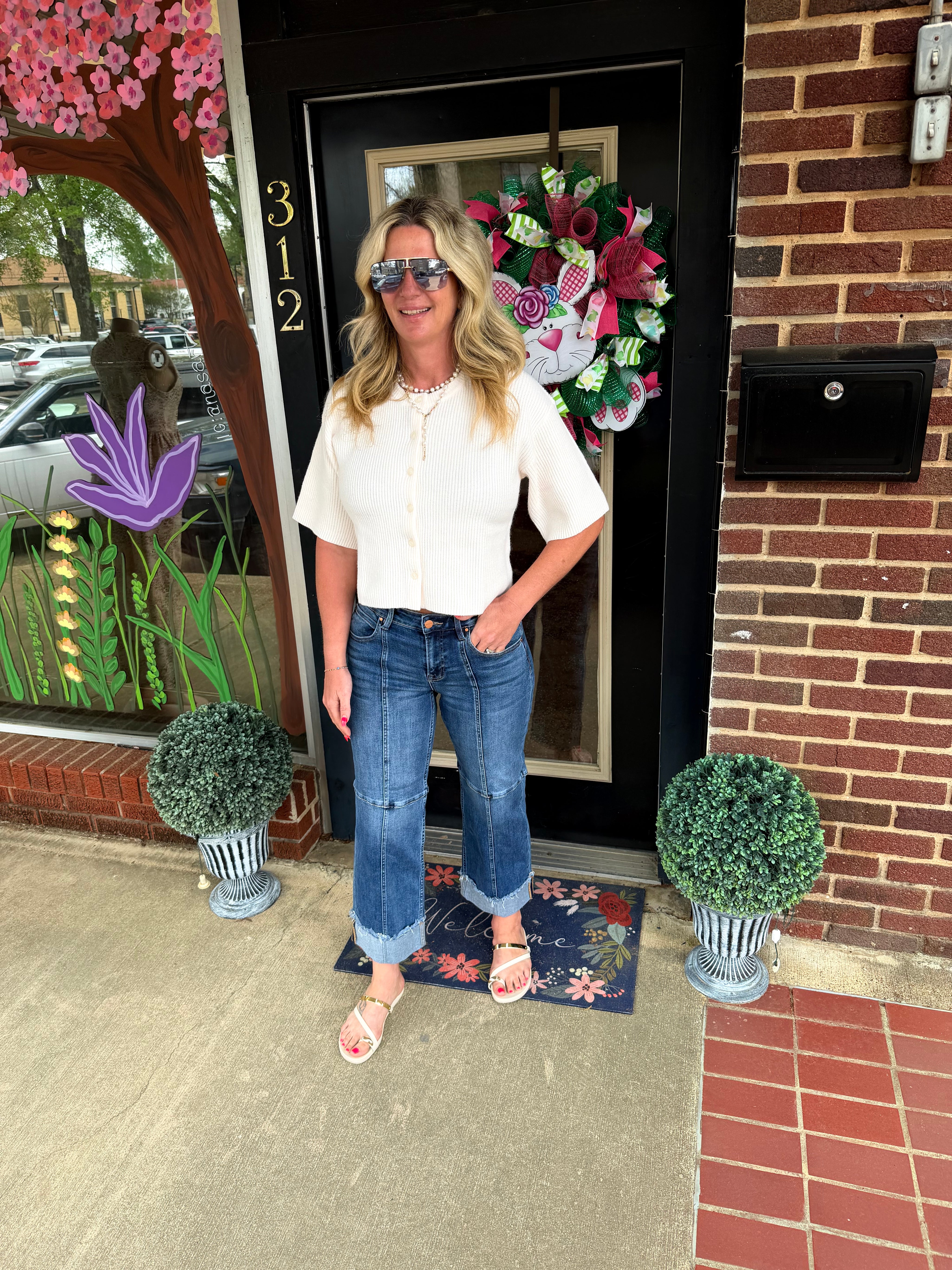 Short Sleeve Button Down Knit Cardigan