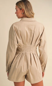 Sand Long Sleeve Zip Front Romper