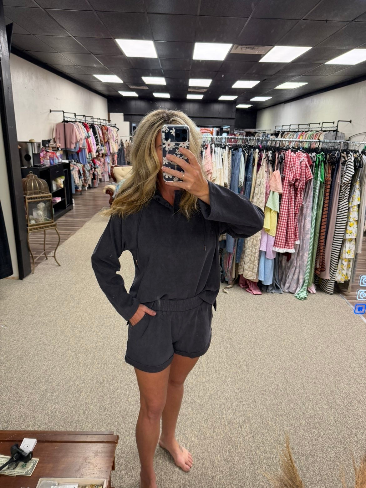 Ribbed Hooded Top & Shorts Set