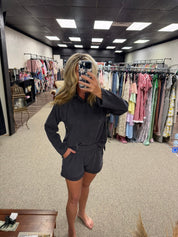 Ribbed Hooded Top & Shorts Set