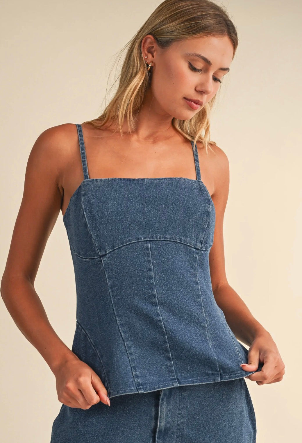 Denim Peplum Top & Wide Leg Pants Set