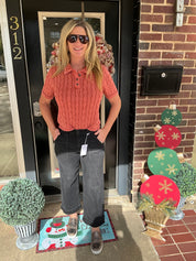 Rust Ridge Knit Polo Top