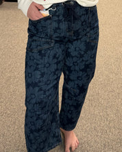 Floral risen baby barrel jeans