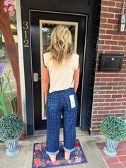 Risen Midnight Plaid Cuffed Barrel Jeans