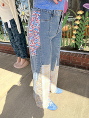 Boho Patchwork Wide Leg Denim Jeans