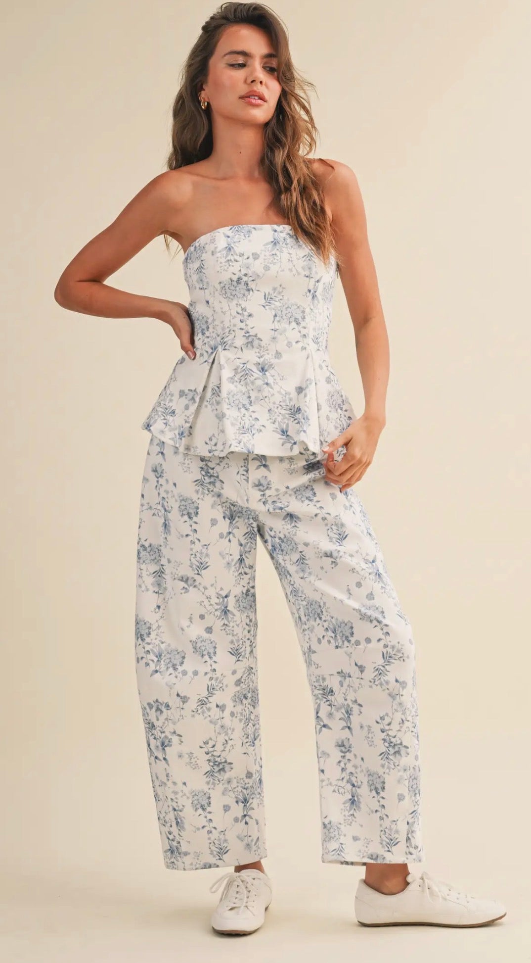 Blue Willow Strapless Peplum Set