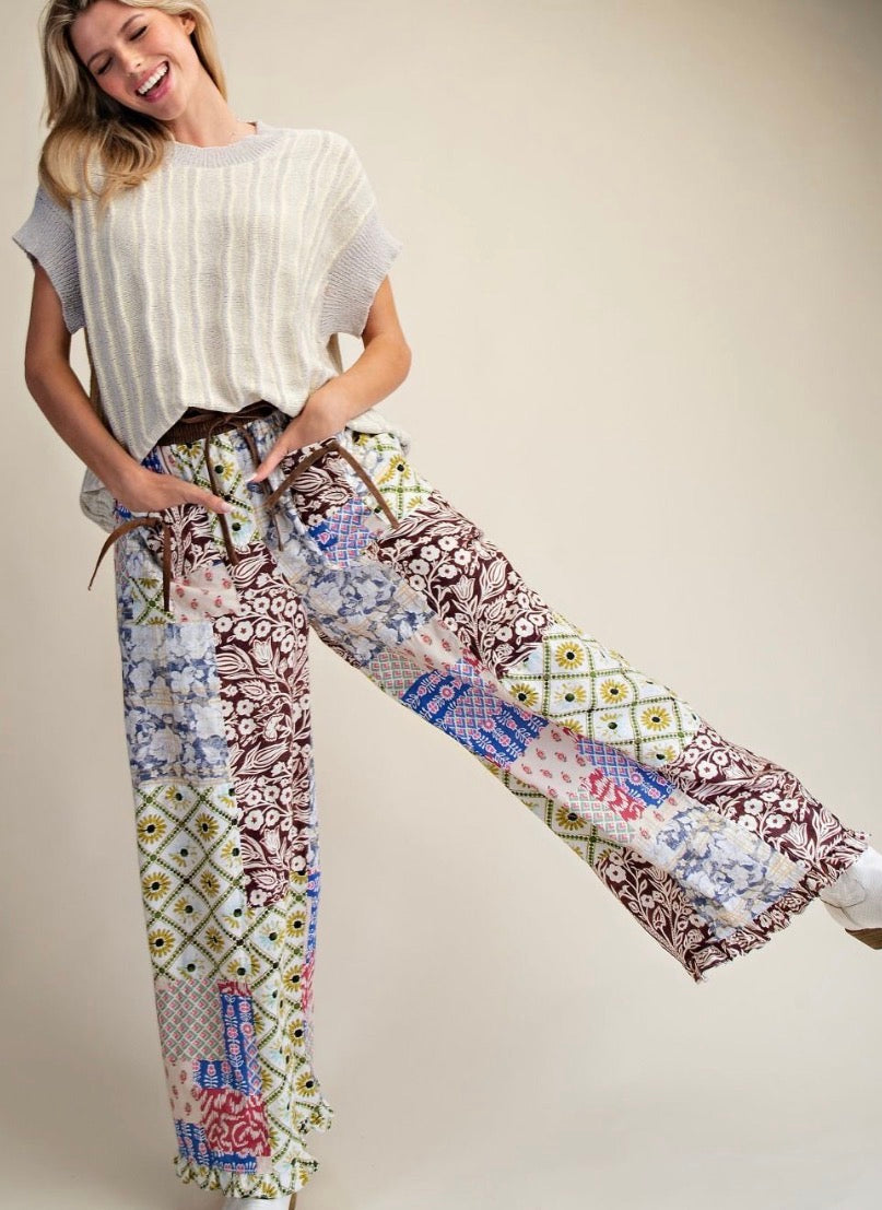 Free Spirit Patchwork Boho Wide Leg Pants