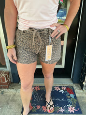 Risen Leopard Print Drawstring High Rise Shorts