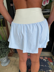 Blue gingham ruched waist