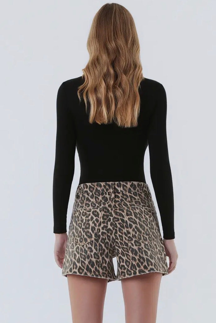 Lovervet Leopard Print High Rise A-Line Denim Shorts – Stretch Cotton Summer Shorts