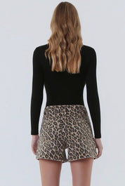 Lovervet Leopard Print High Rise A-Line Denim Shorts – Stretch Cotton Summer Shorts