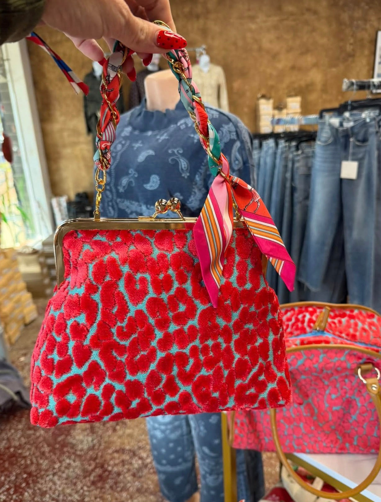 Wild at Heart Leopard Print Kiss-Lock Purse | Red & Turquoise Statement Handbag