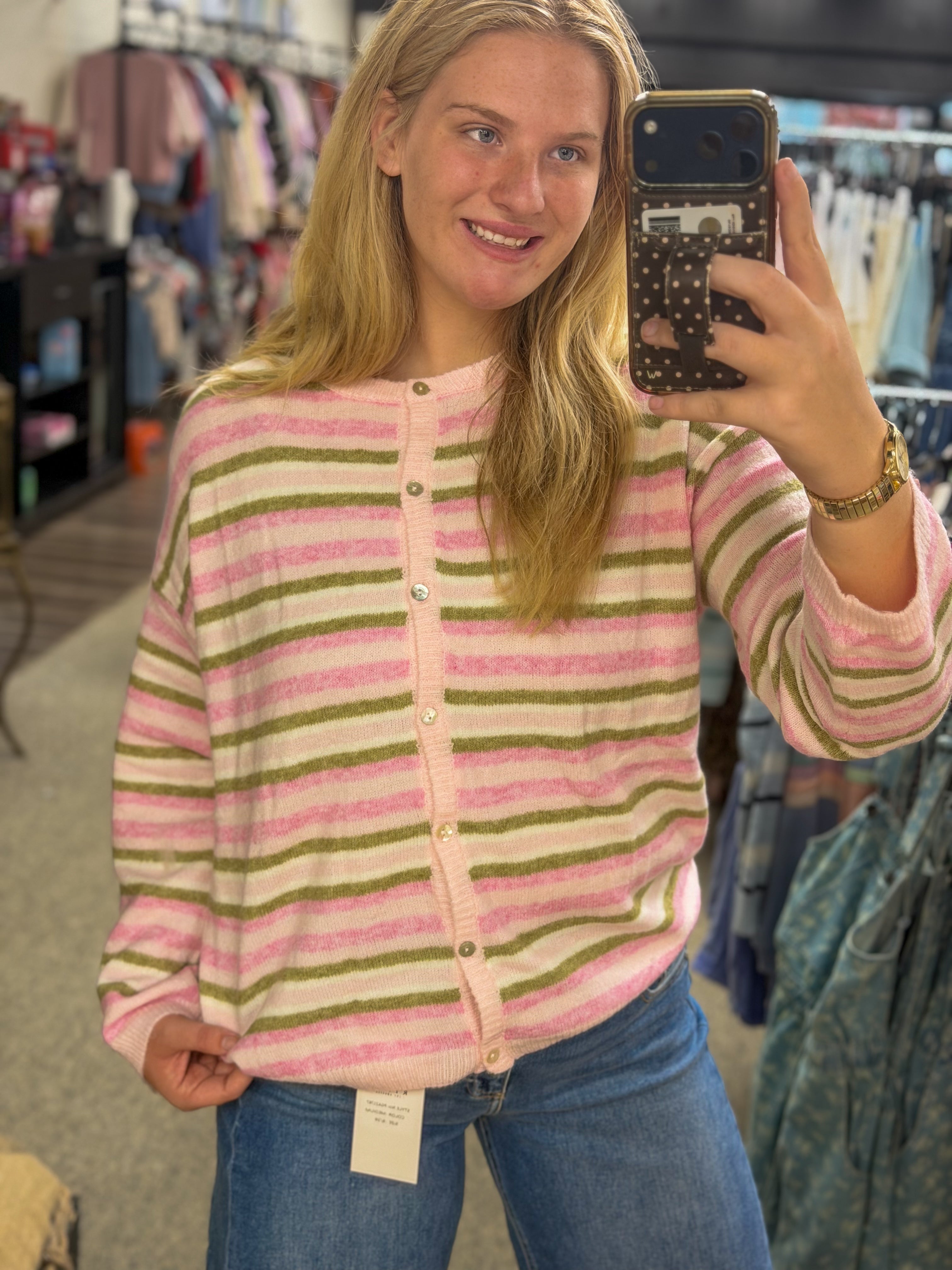 Pink Meadow Striped Knit Cardigan