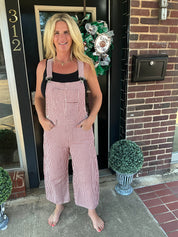 Red & white barrel overalls
