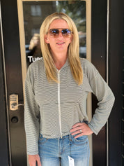 Striped Full-Zip Knit Hoodie
