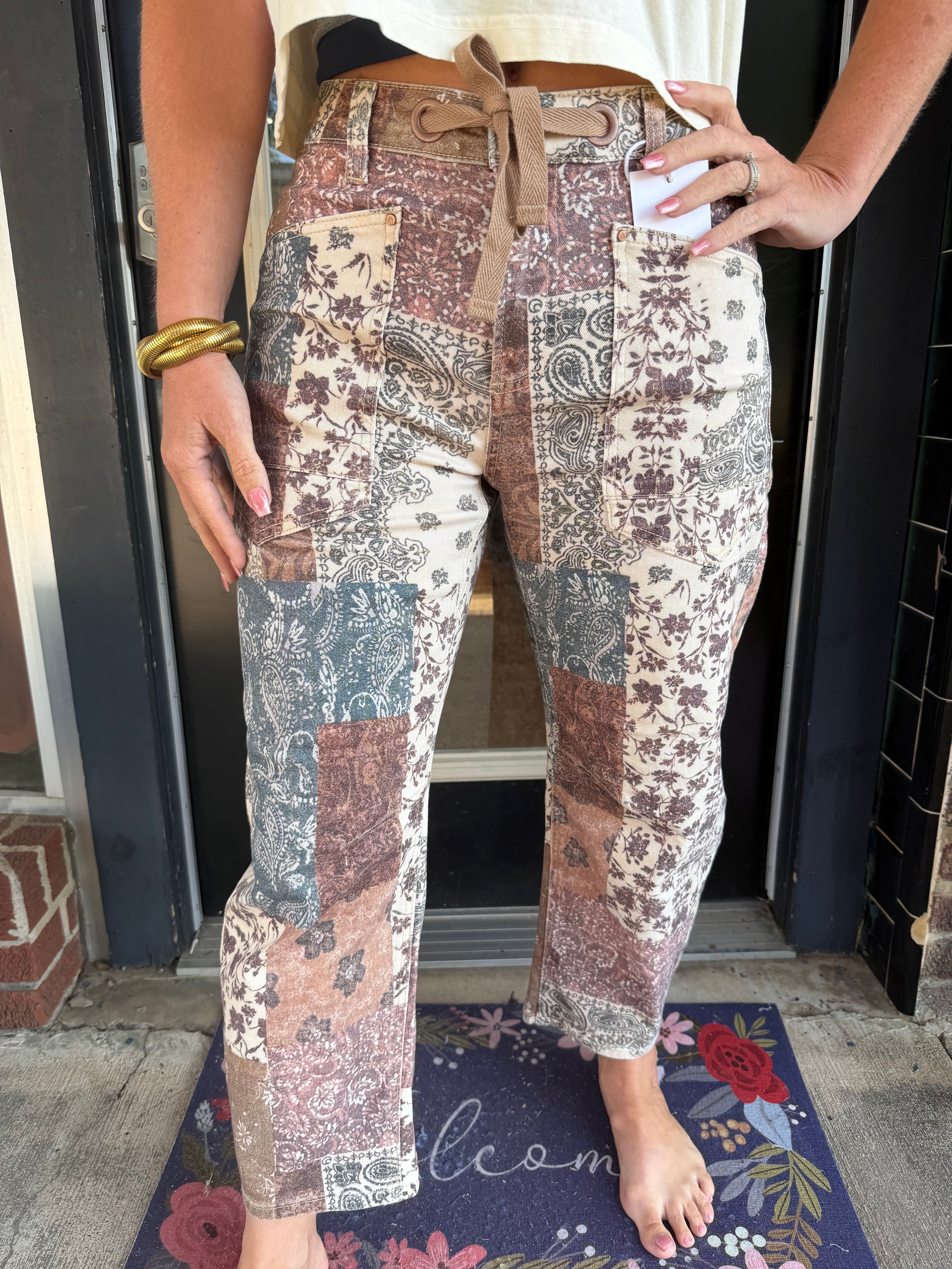 Risen Vintage Patchwork Straight Leg Jeans