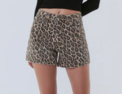 Lovervet Leopard Print High Rise A-Line Denim Shorts – Stretch Cotton Summer Shorts