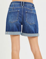Risen “All Day Classic” High Rise Seamed Roll Up Denim Shorts