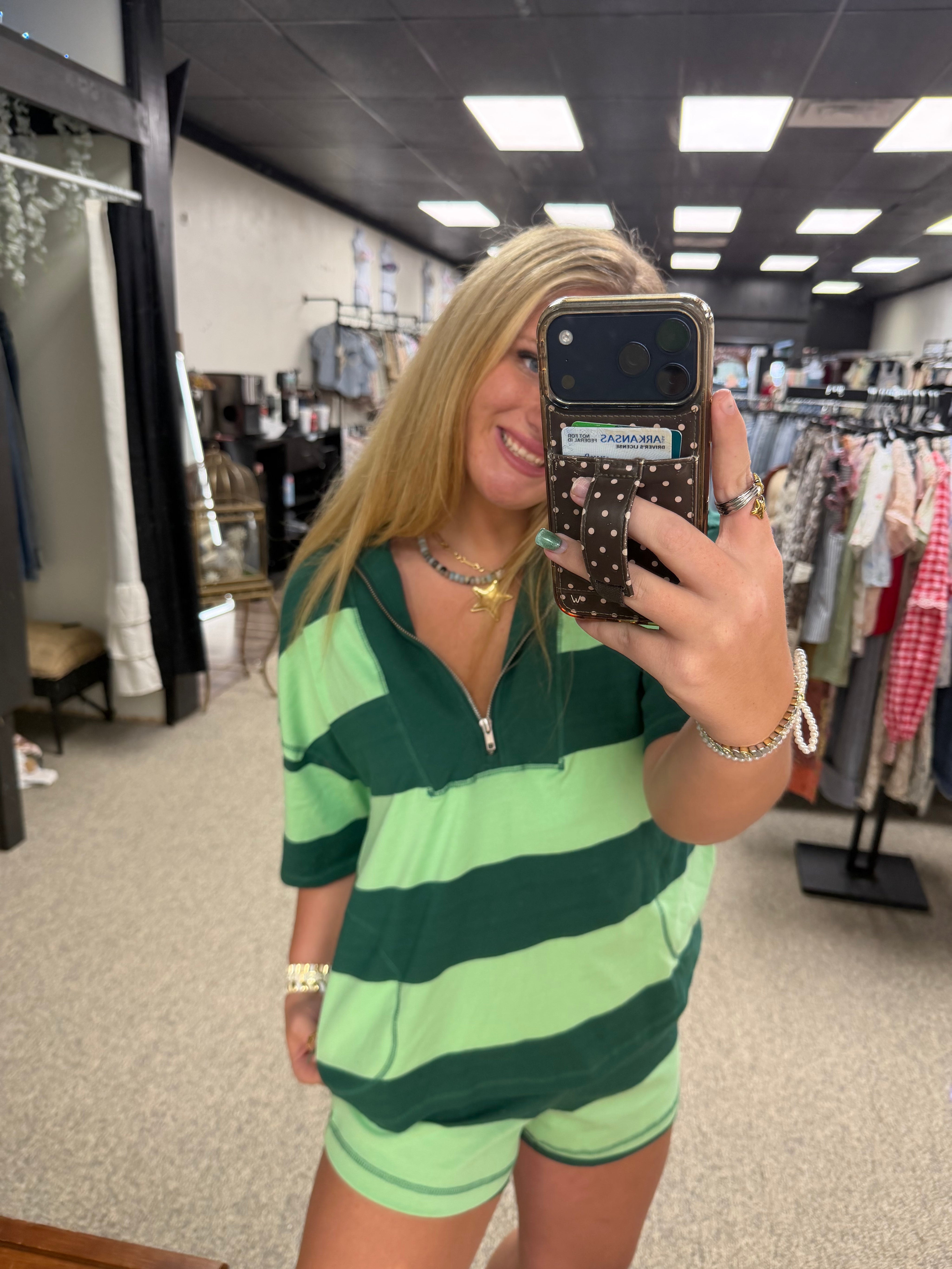 Striped quarter zip set