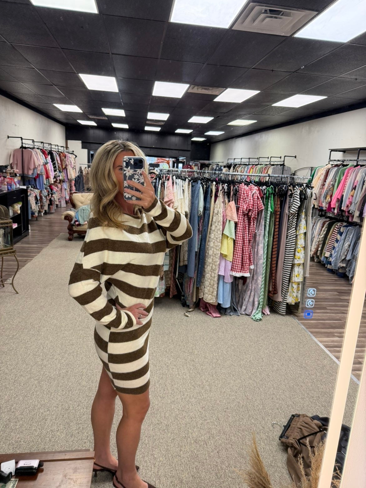 Brown & Cream Striped Sweater Mini Dress