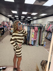 Brown & Cream Striped Sweater Mini Dress