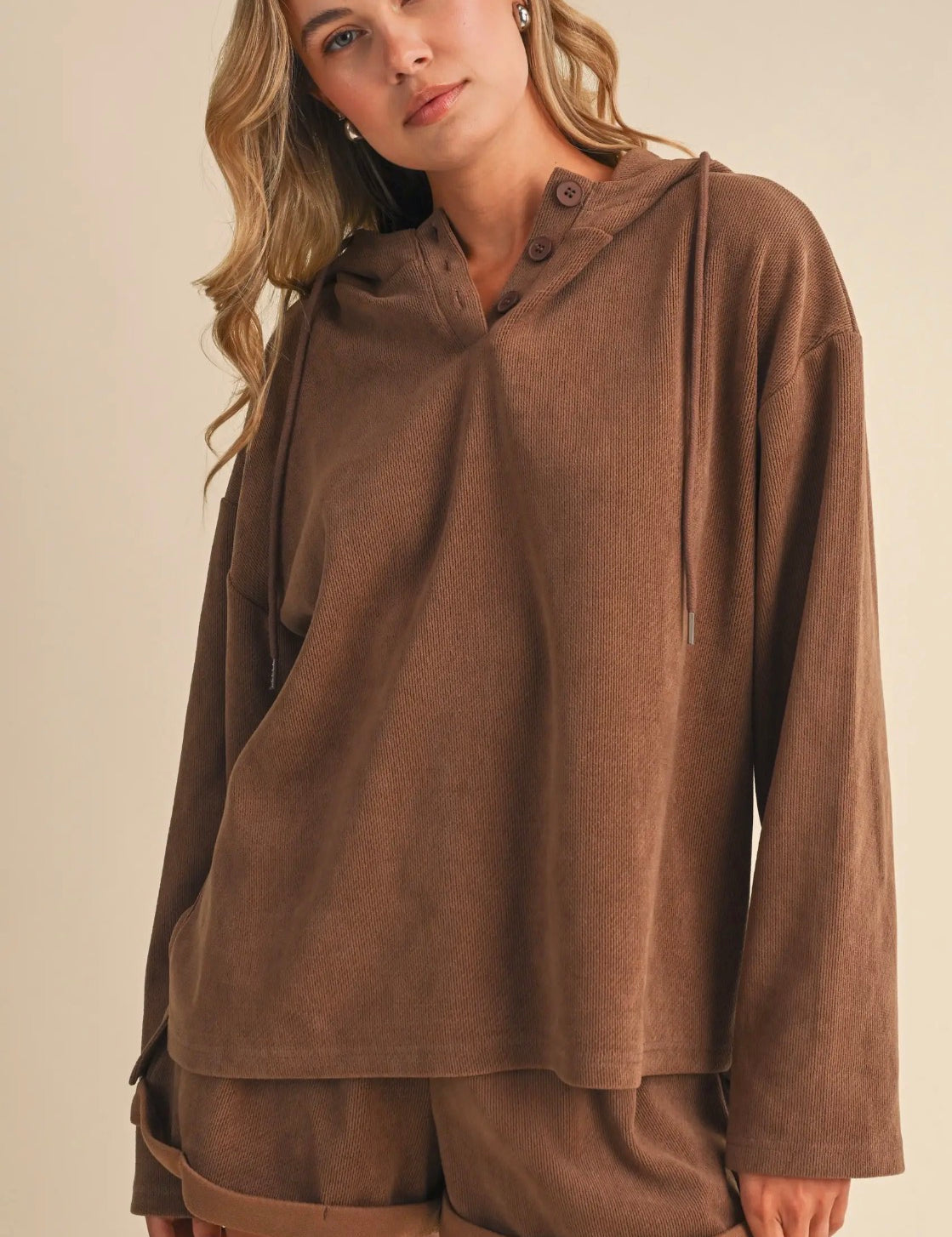 Ribbed Hooded Top & Shorts Set