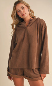 Ribbed Hooded Top & Shorts Set