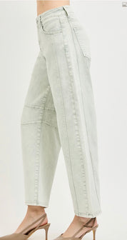 Risen Sage Wash Baby Barrel Jeans – High Rise Cropped Barrel Denim