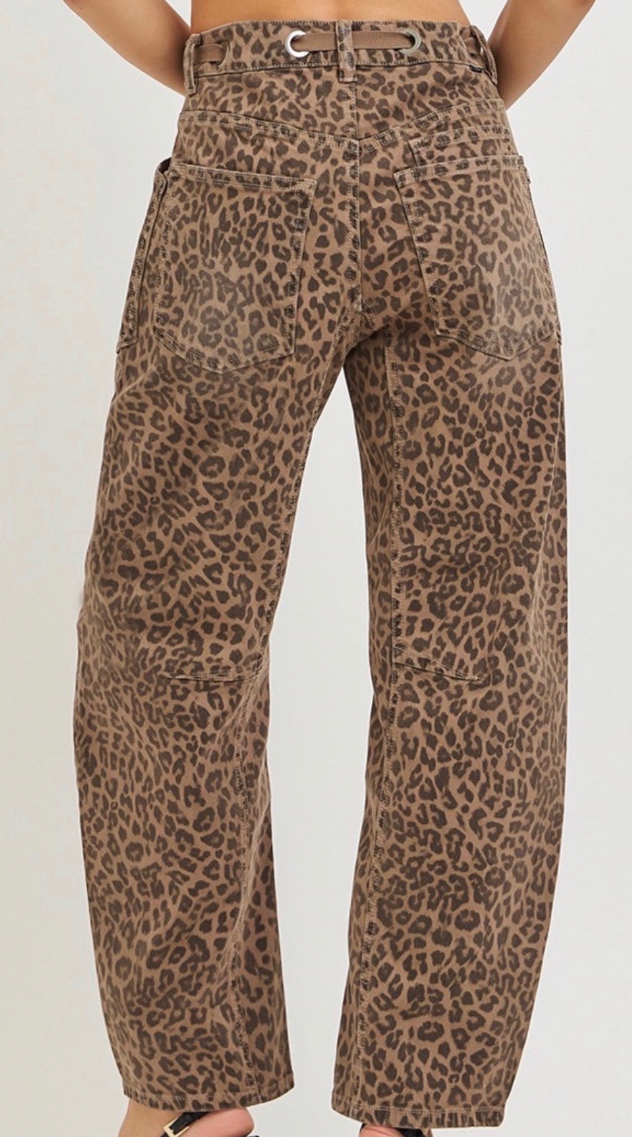 Risen Leopard Print Barrel Leg Jeans – High Rise Statement Denim