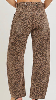 Risen Leopard Print Barrel Leg Jeans – High Rise Statement Denim