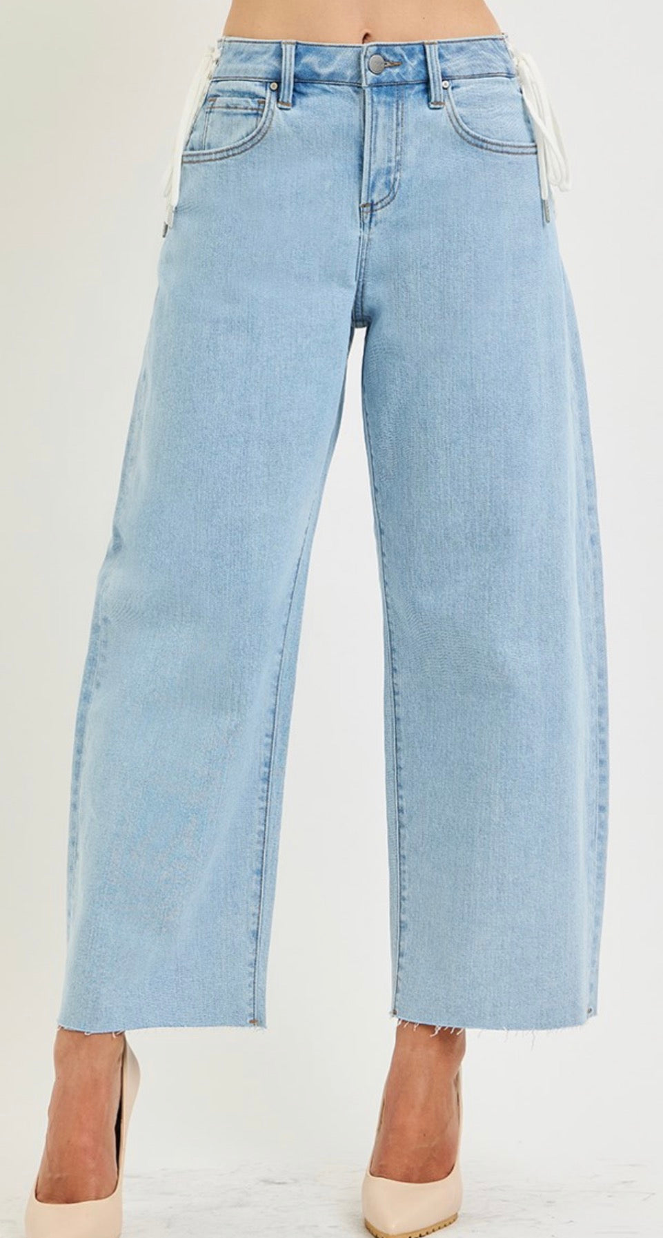 Risen Lace It Up High-Rise Crop Wide-Leg Jeans