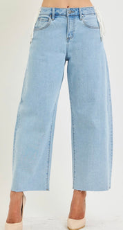 Risen Lace It Up High-Rise Crop Wide-Leg Jeans