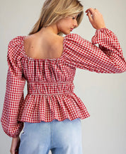 Red Charm Gingham Tie Front Blouse