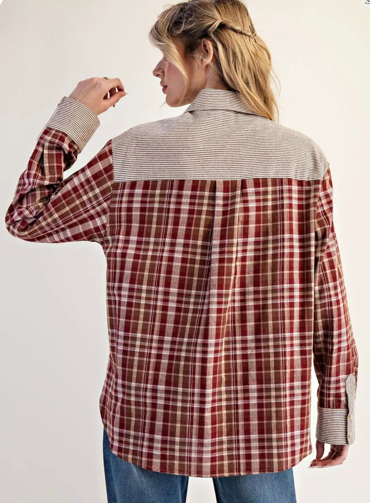 Brown plaid button down