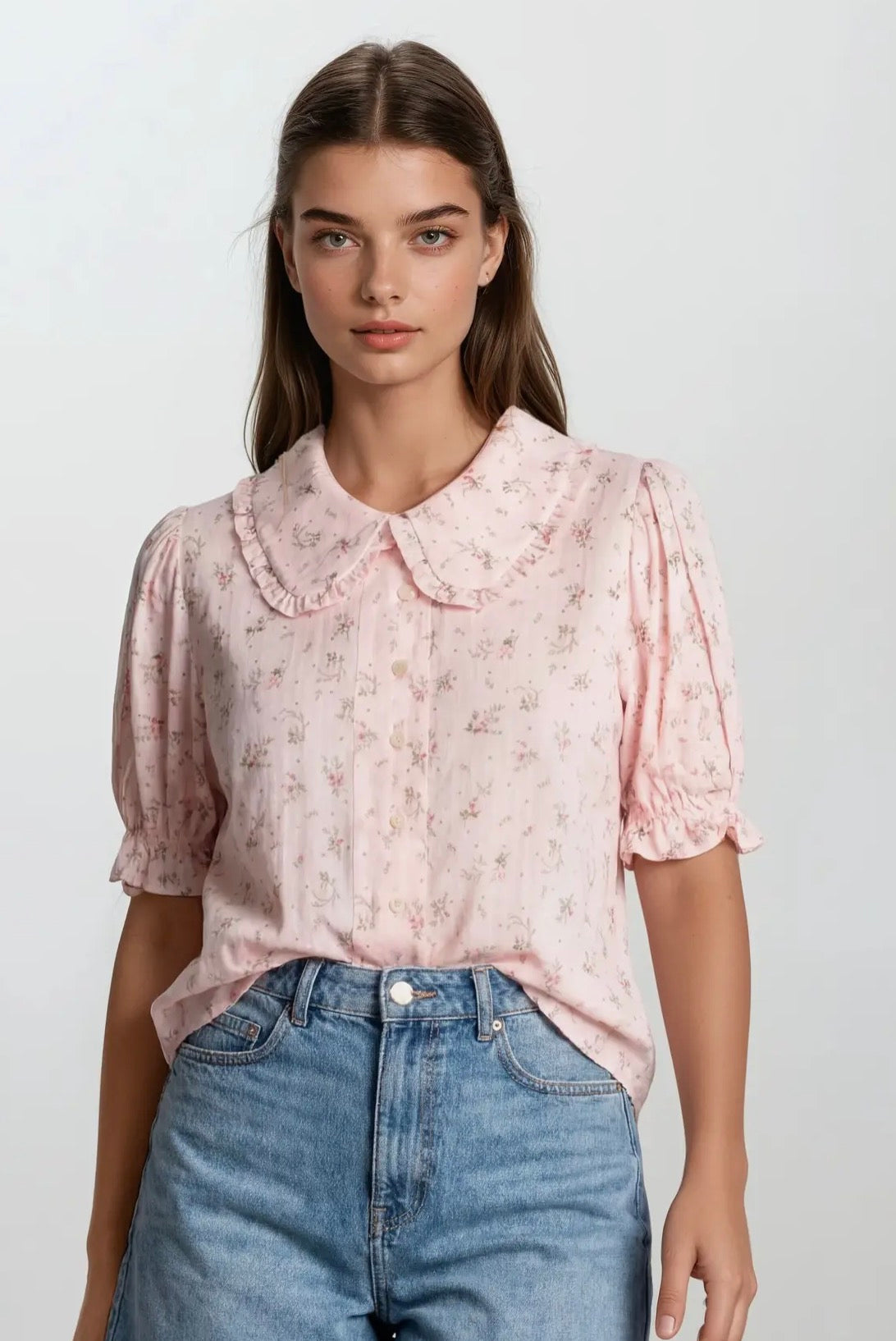 Blush Garden Ruffle Collar Floral Blouse