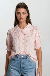 Blush Garden Ruffle Collar Floral Blouse