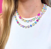 Pastel Rainbow Crystal Statement Necklace | Gold-Tone Multicolor Necklace