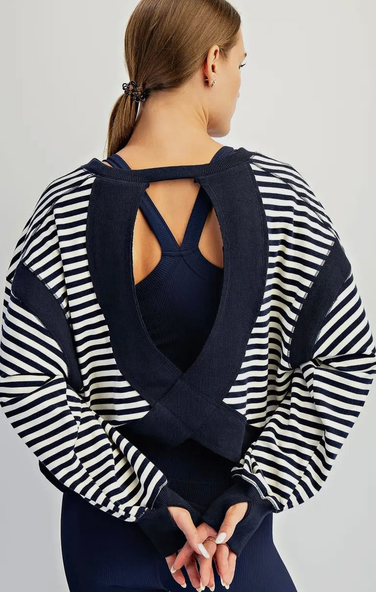 Navy open back top