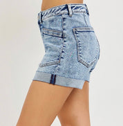 Risen “Everyday Essential” High Rise Cuffed Denim Shorts