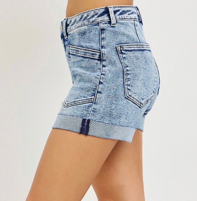 Risen “Everyday Essential” High Rise Cuffed Denim Shorts
