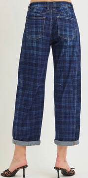 Risen Midnight Plaid Cuffed Barrel Jeans