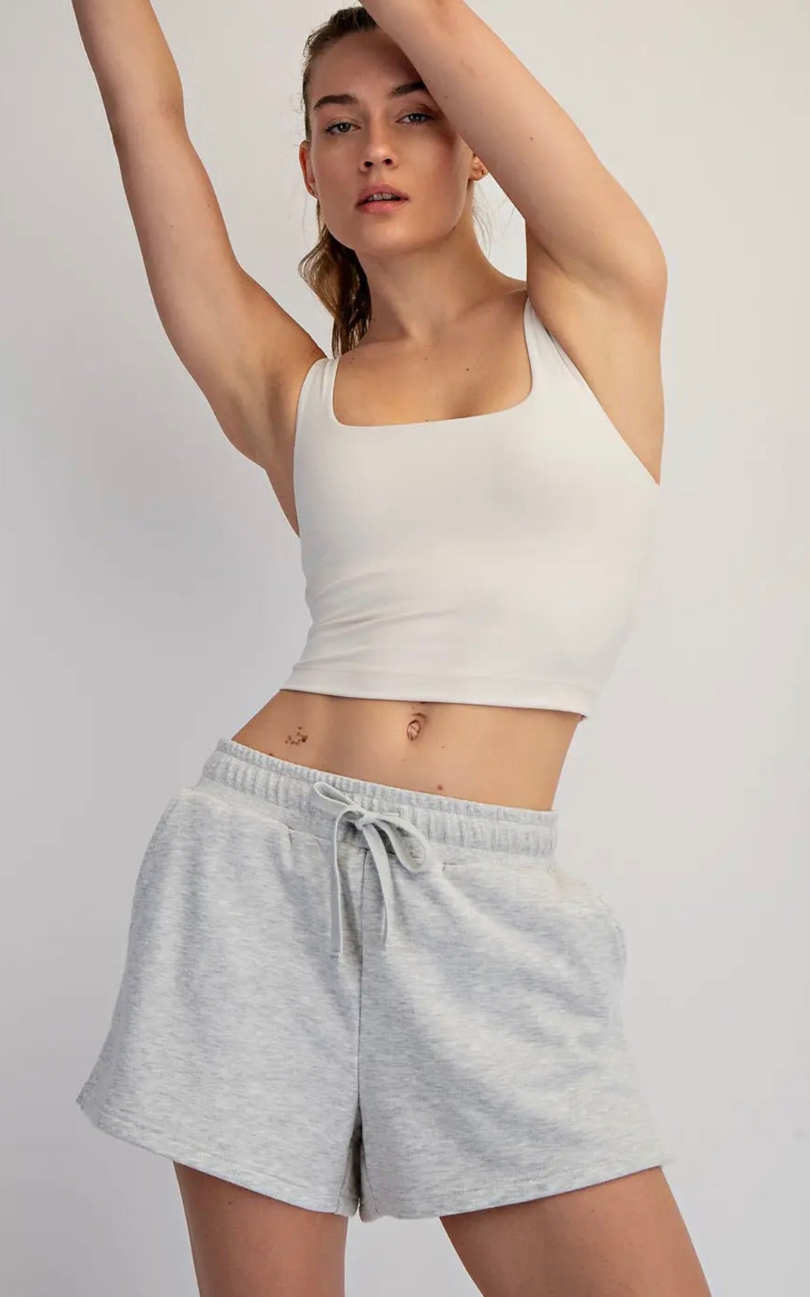 French Terry Lounge Shorts – Light Gray High Rise Drawstring Shorts